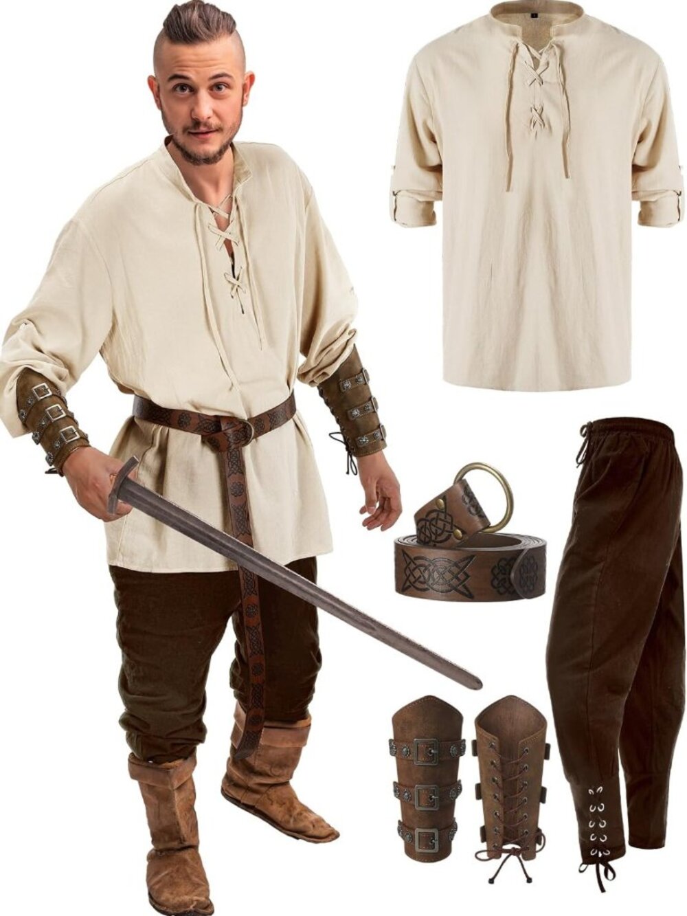 4 Pcs Men's Medieval Renaissance Costume Set - Knight Outfit for Parties